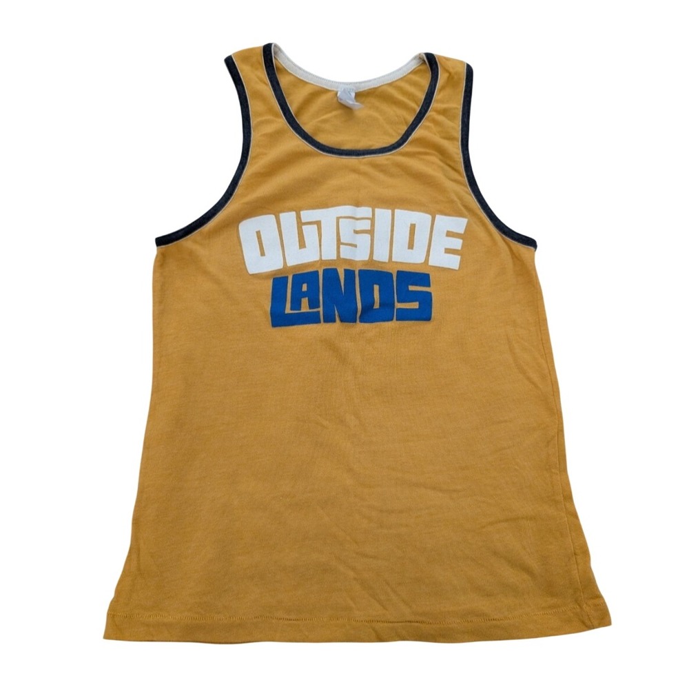 Outside Lands Music Festival Tank Top Mustard Yellow Ringer Graphic Tee Womens M